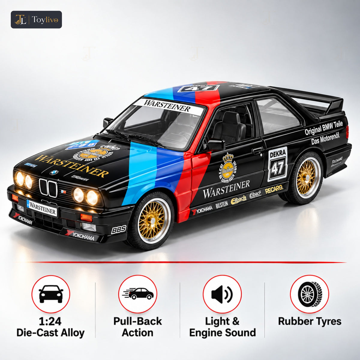 1:24 die-cast touring race saloon model – black – Key features