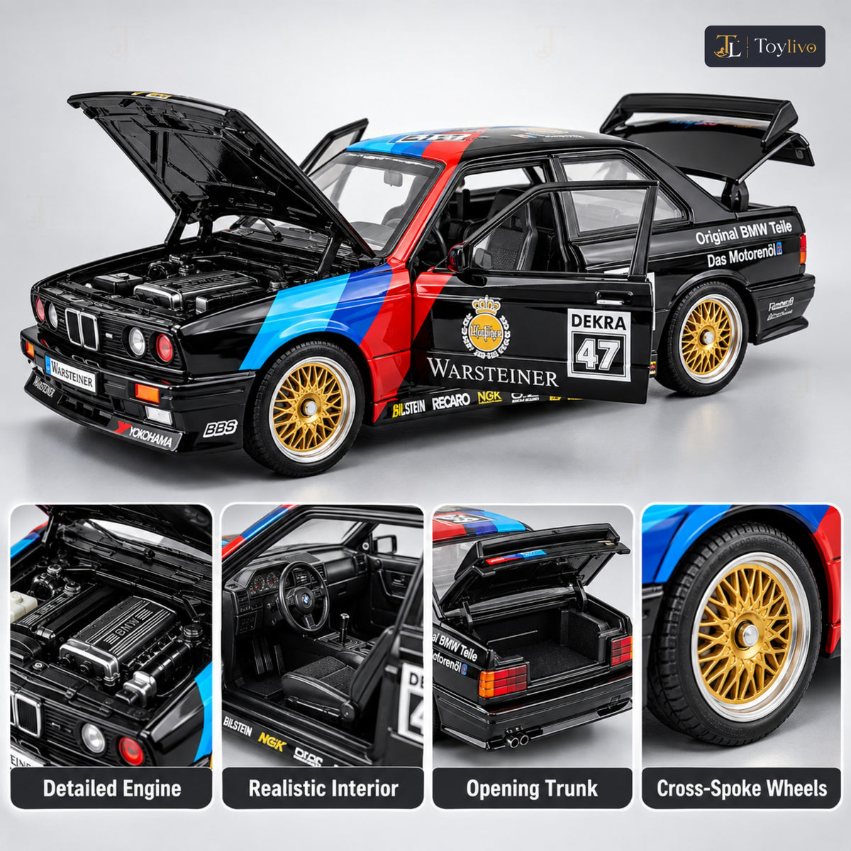1:24 die-cast touring race saloon model – black – Details and close-ups