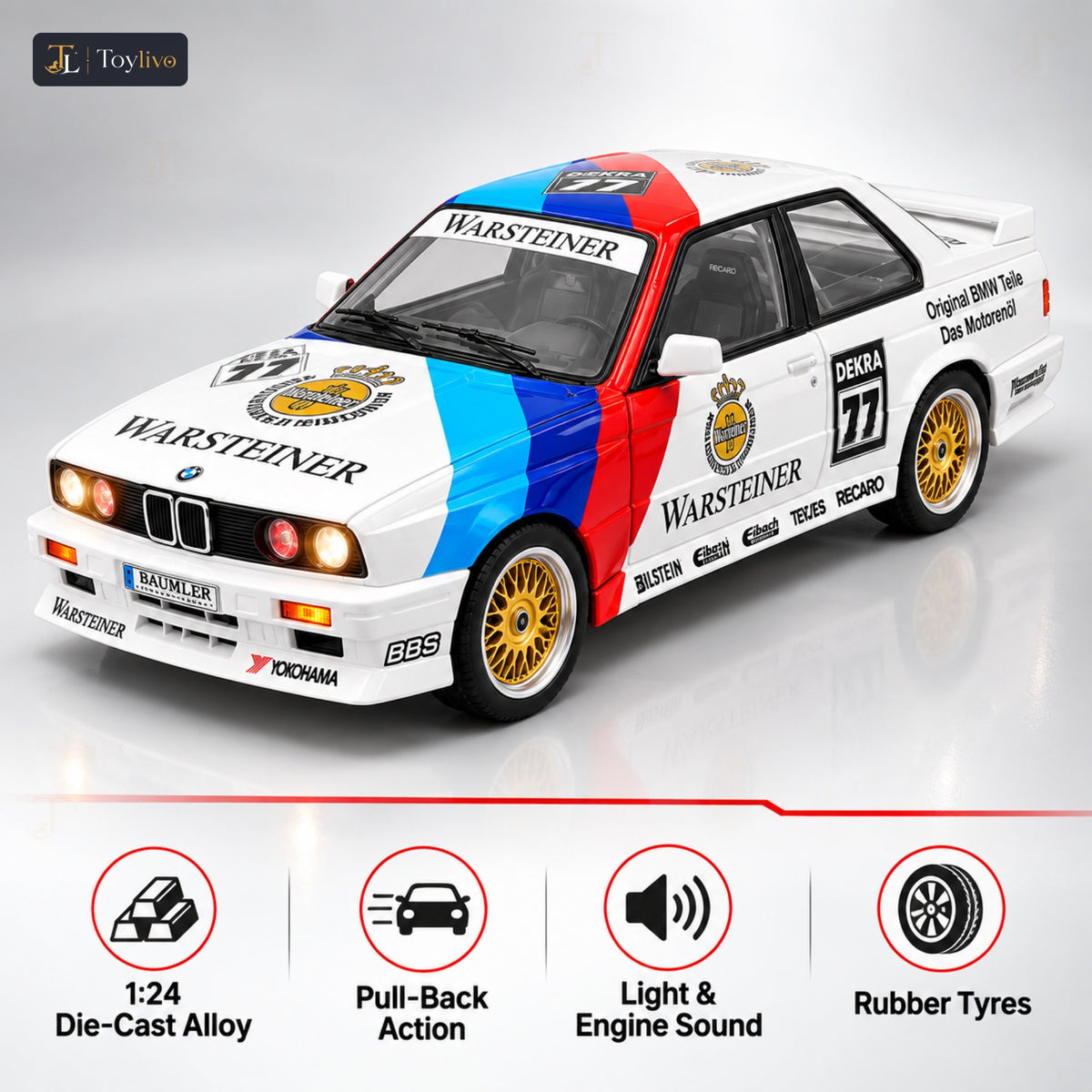 1:24 die-cast touring race saloon model – white – Key features