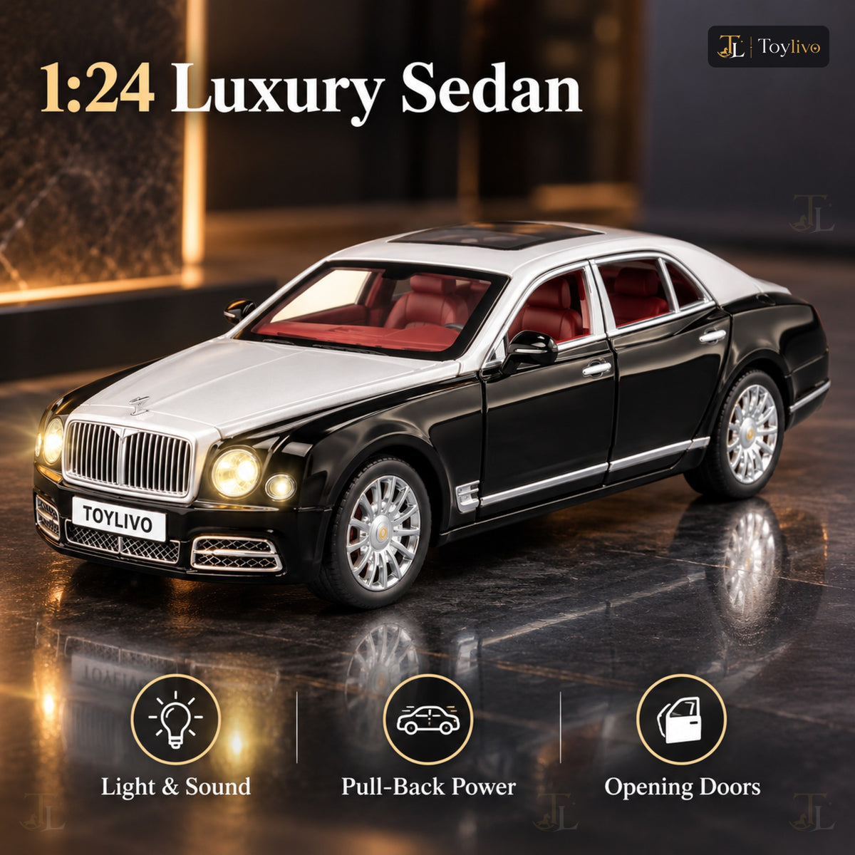 1:24 Die-Cast Luxury Sedan – features