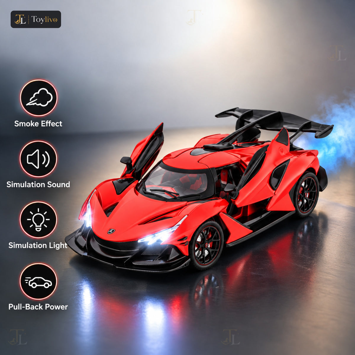 1:24 Die-Cast Hypercar with Smoke Effect – features