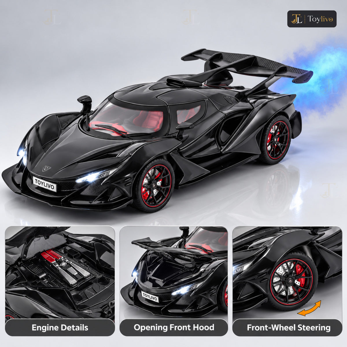 1:24 Die-Cast Hypercar with Smoke Effect – features