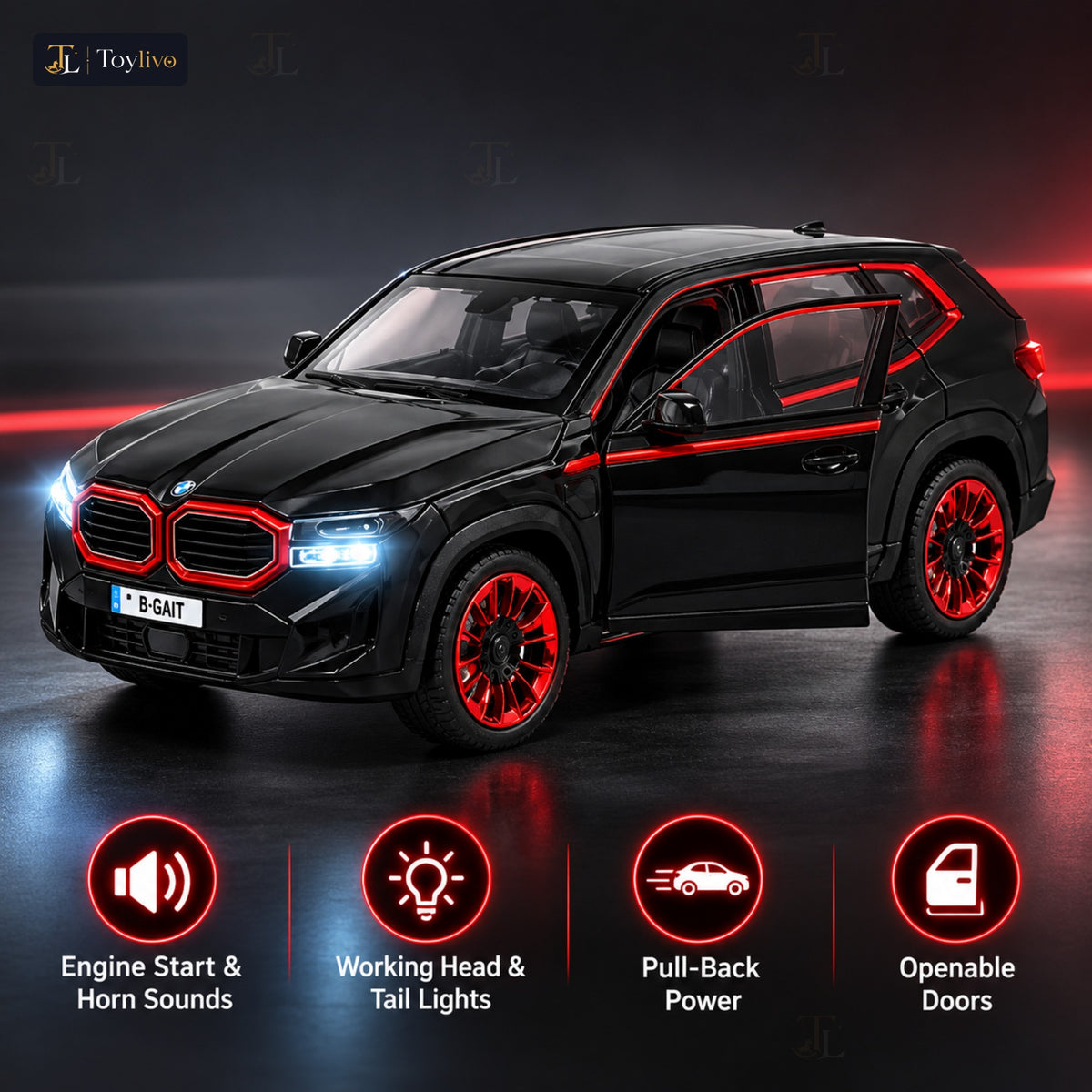 1:24 die-cast luxury coupé-SUV model – black – Key features