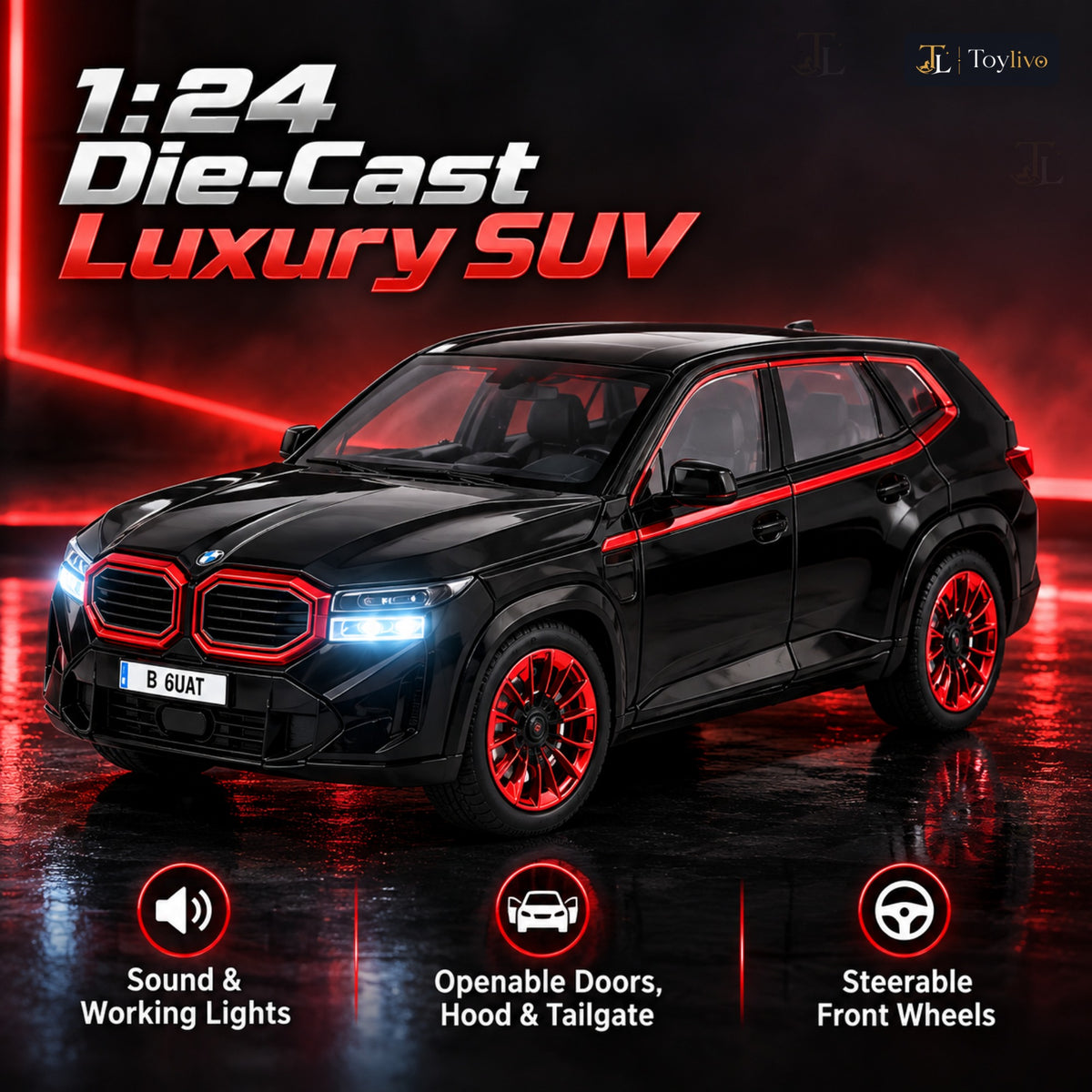 1:24 die-cast luxury coupé-SUV model – black – Benefits