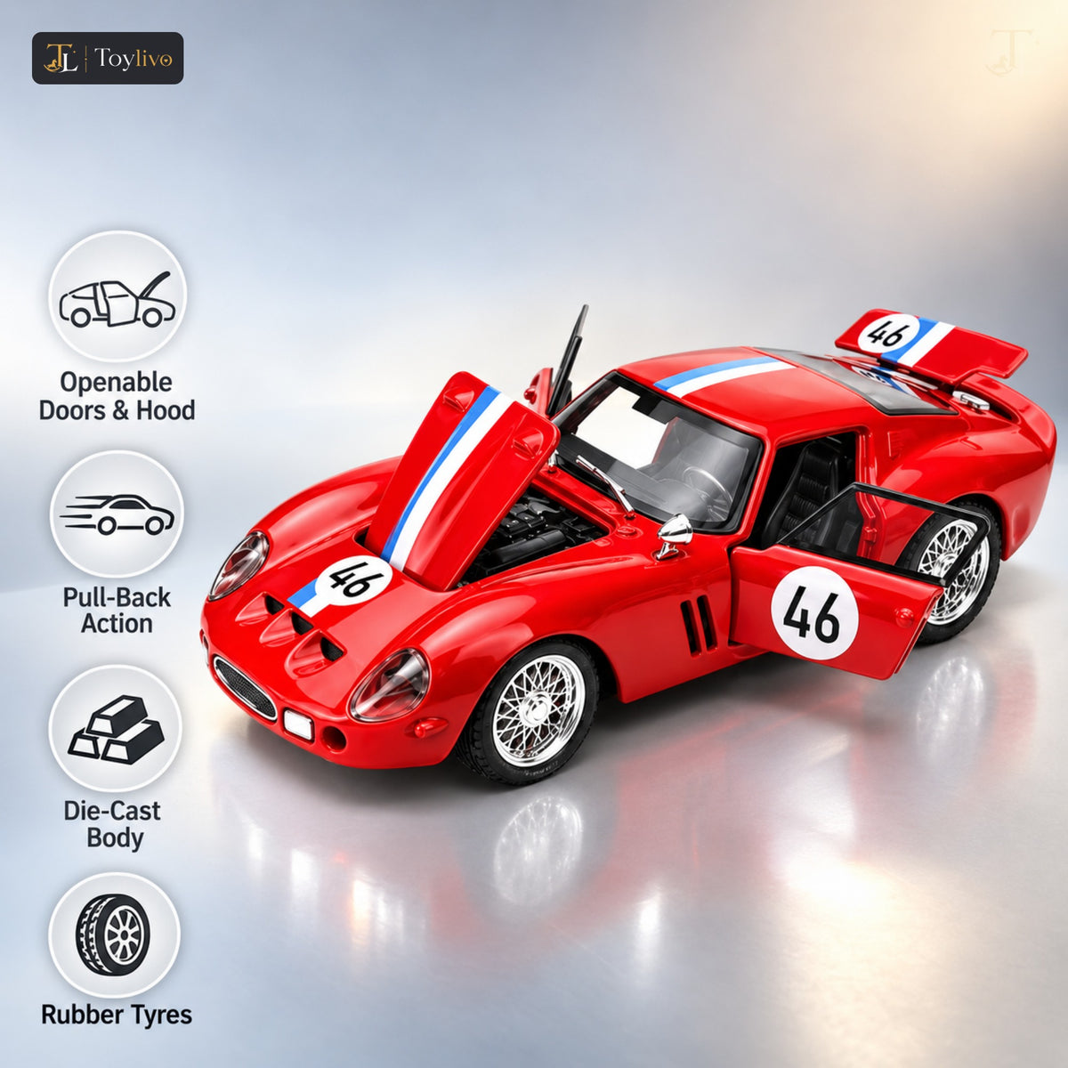 1:32 Die-Cast Classic Race Car Model – features