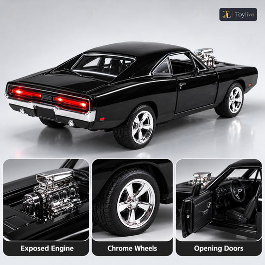 1:32 die-cast classic muscle car model – black – Details and close-ups