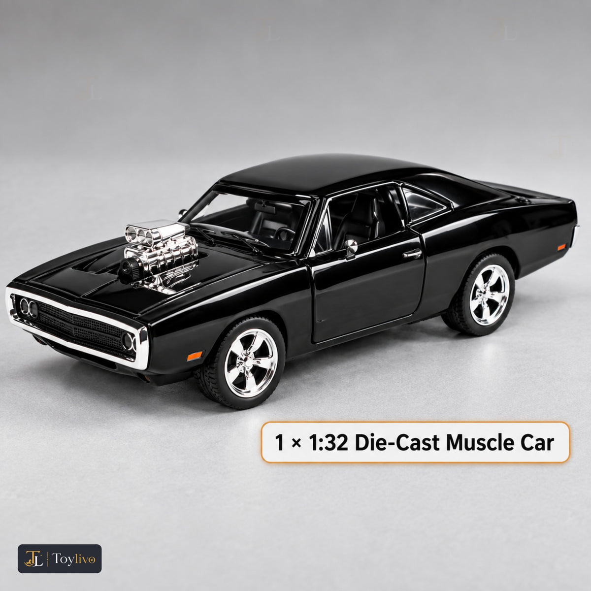 1:32 die-cast classic muscle car model – black – Size / what is included