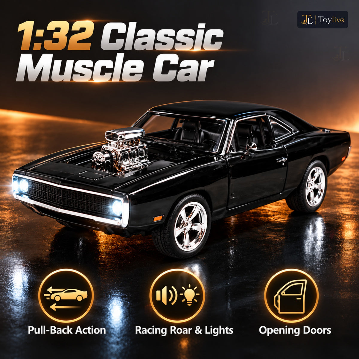 1:32 die-cast classic muscle car model – black – Benefits
