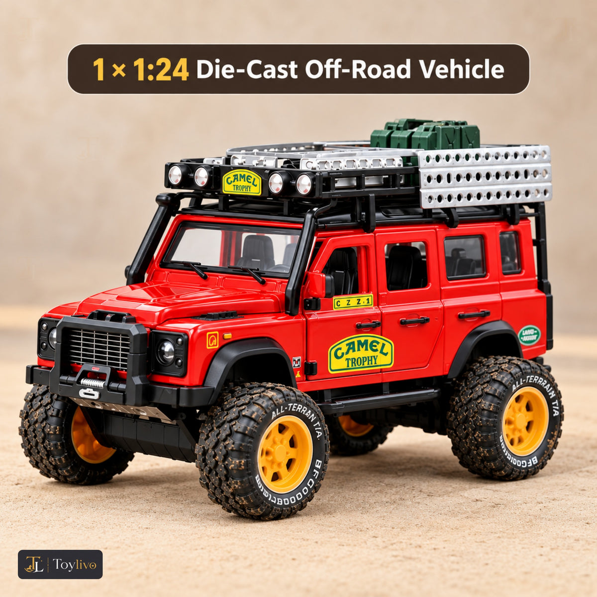1:24 die-cast off-road expedition vehicle – red – Size / what is included