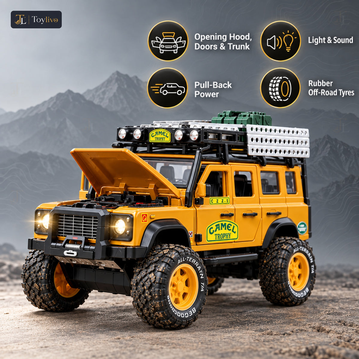 1:24 die-cast off-road expedition vehicle – yellow – Key features
