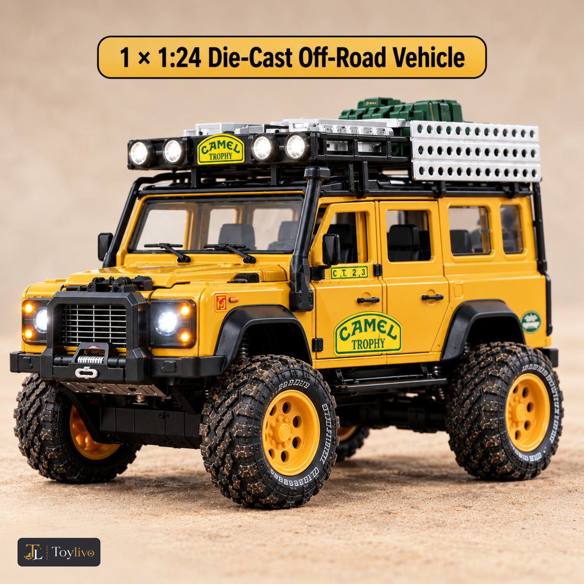 1:24 die-cast off-road expedition vehicle – yellow – Size / what is included