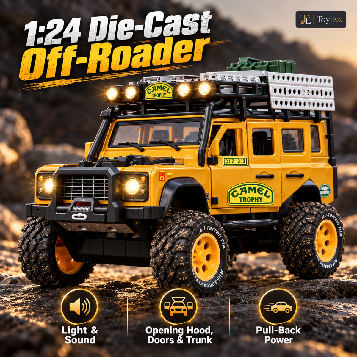 1:24 die-cast off-road expedition vehicle – yellow – Benefits
