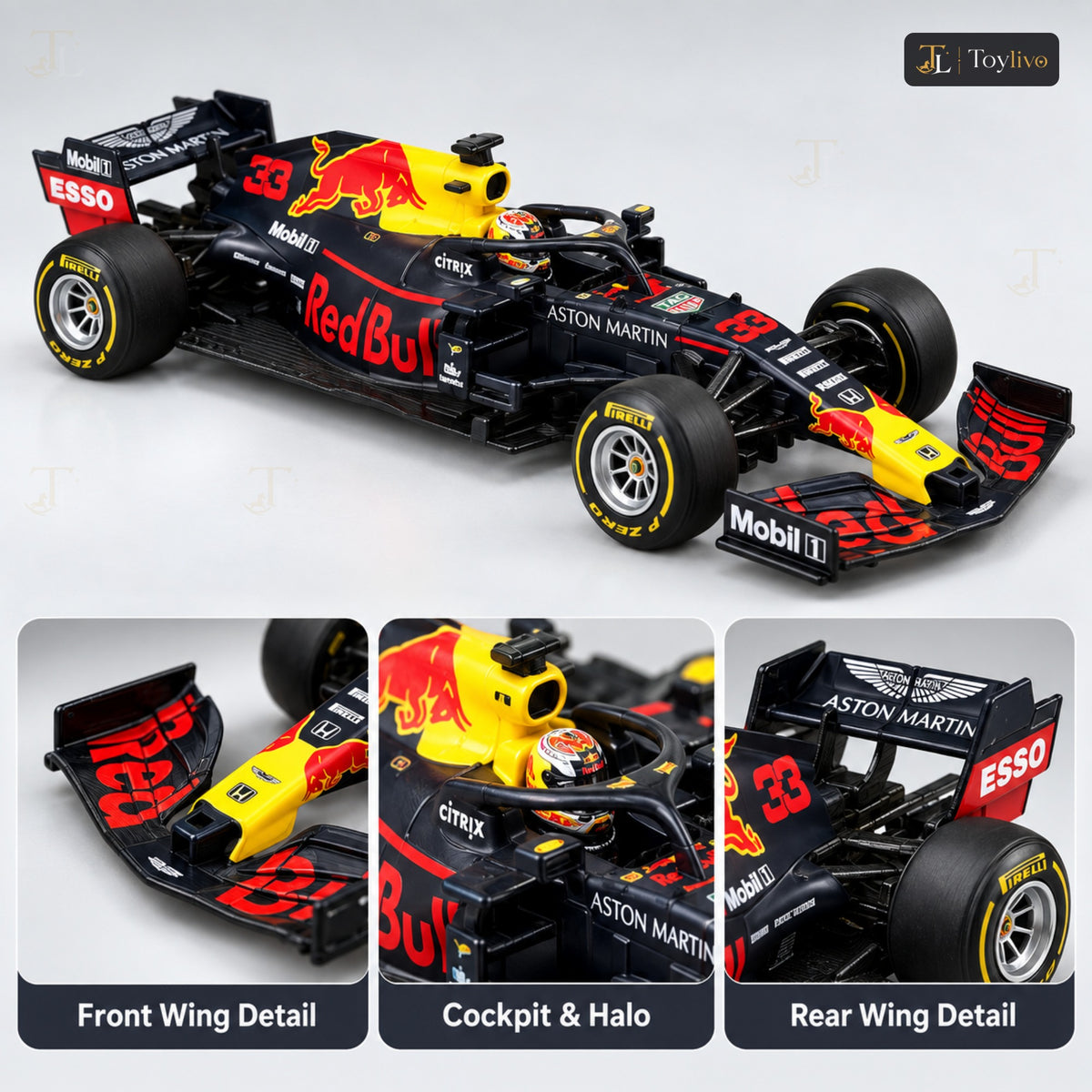 1:43 die-cast F1 car model with display frame – features