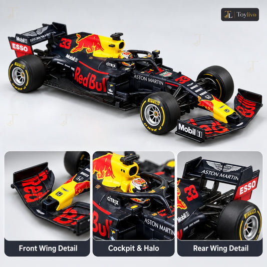 1:43 die-cast F1 car model with display frame – features