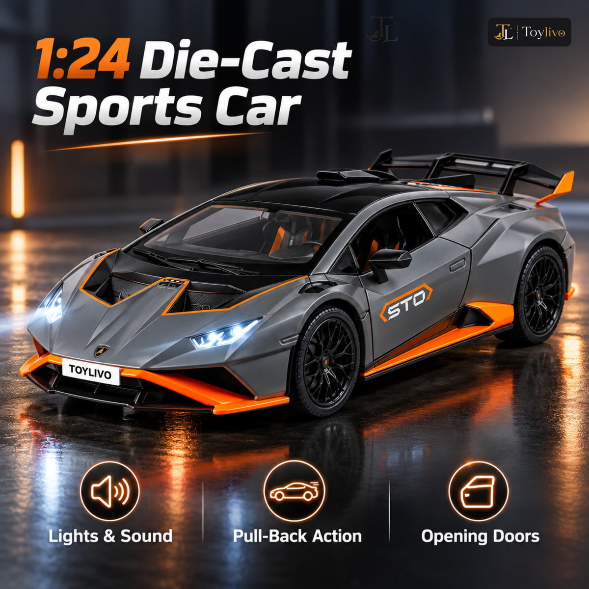 1:24 Die-Cast Huracan Style Sports Car – features