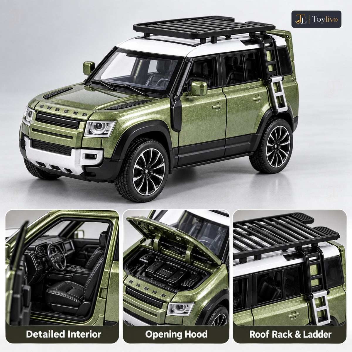 1:32 die-cast off-road SUV model – green – Details and close-ups