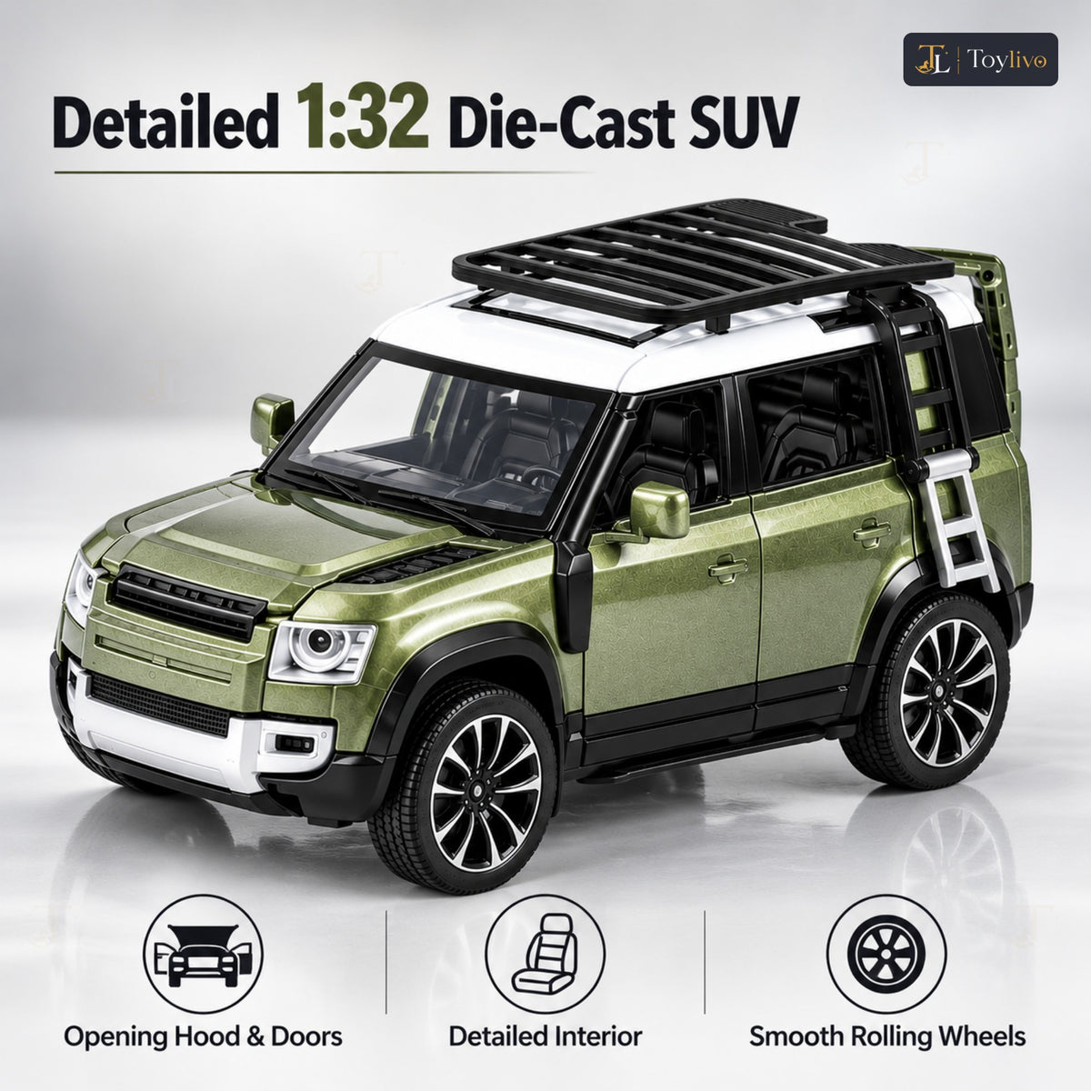 1:32 die-cast off-road SUV model – green – Benefits