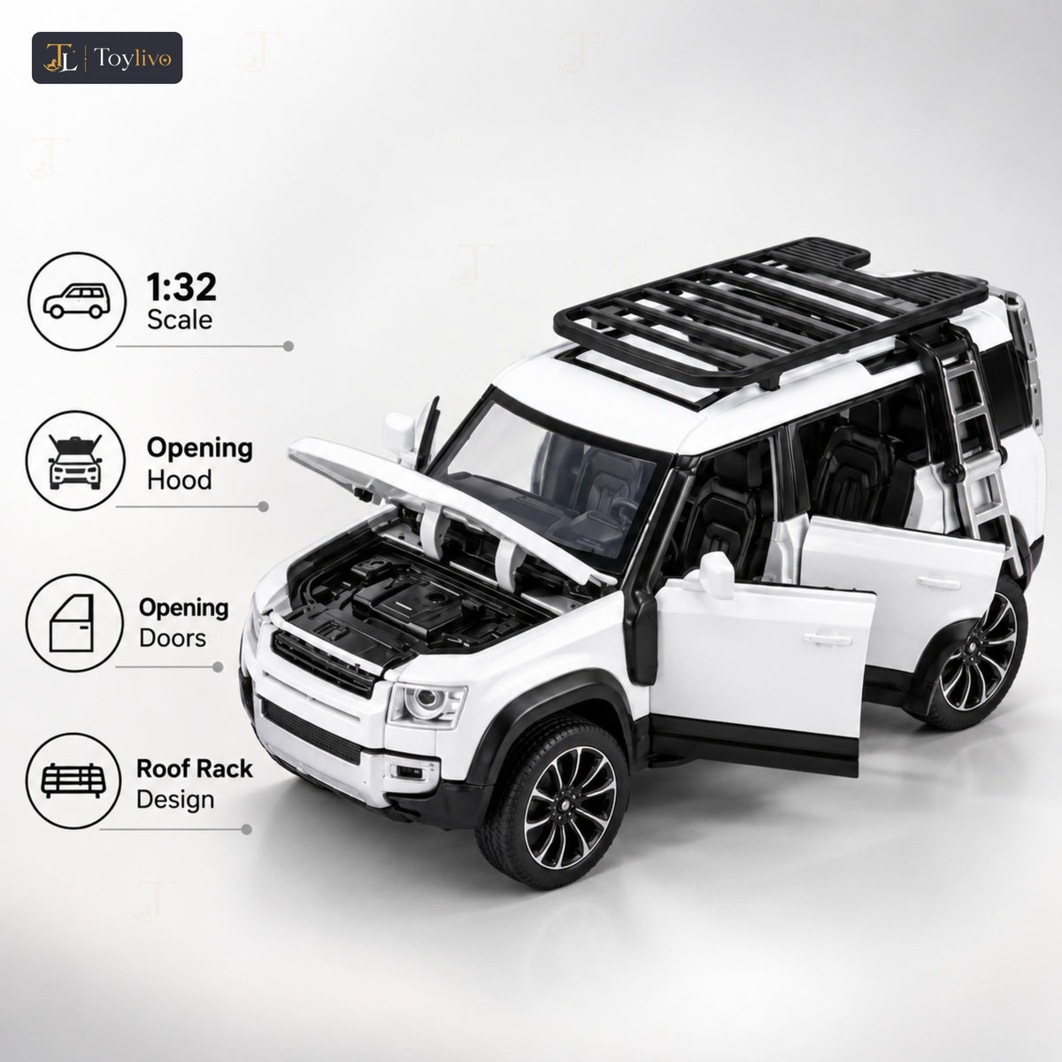 1:32 die-cast off-road SUV model – white – Key features