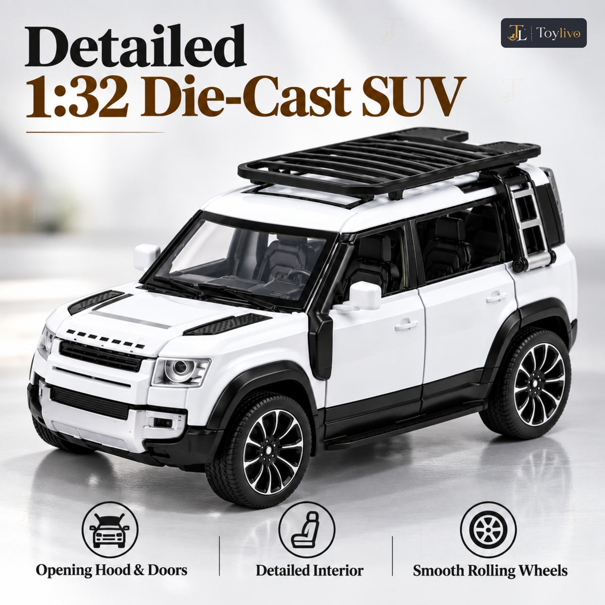 1:32 die-cast off-road SUV model – white – Benefits