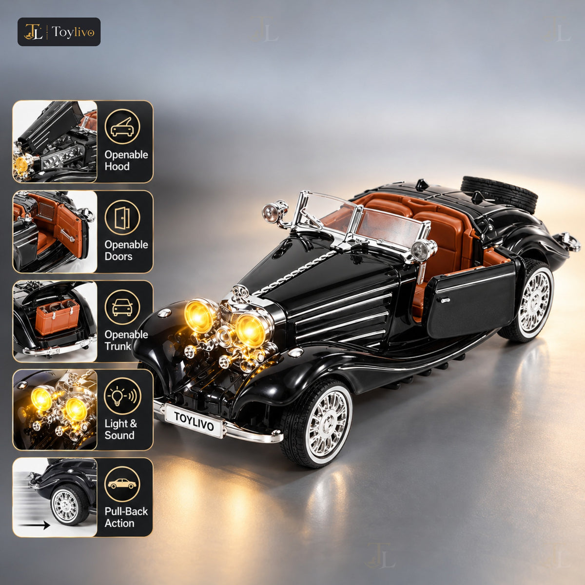 1:32 Die-Cast Mercedes 500K Vintage Car Model – features