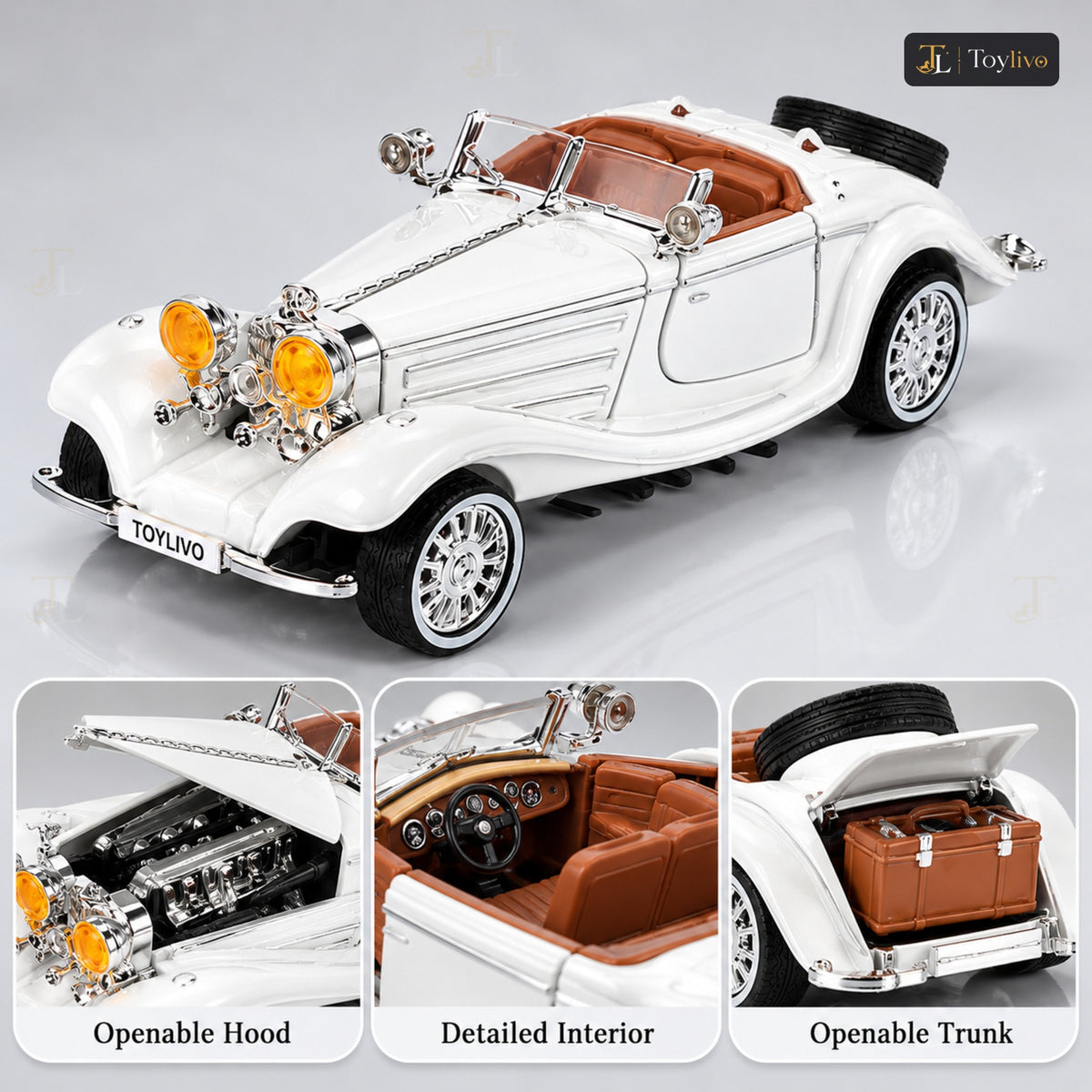 1:32 Die-Cast Mercedes 500K Vintage Car Model – features