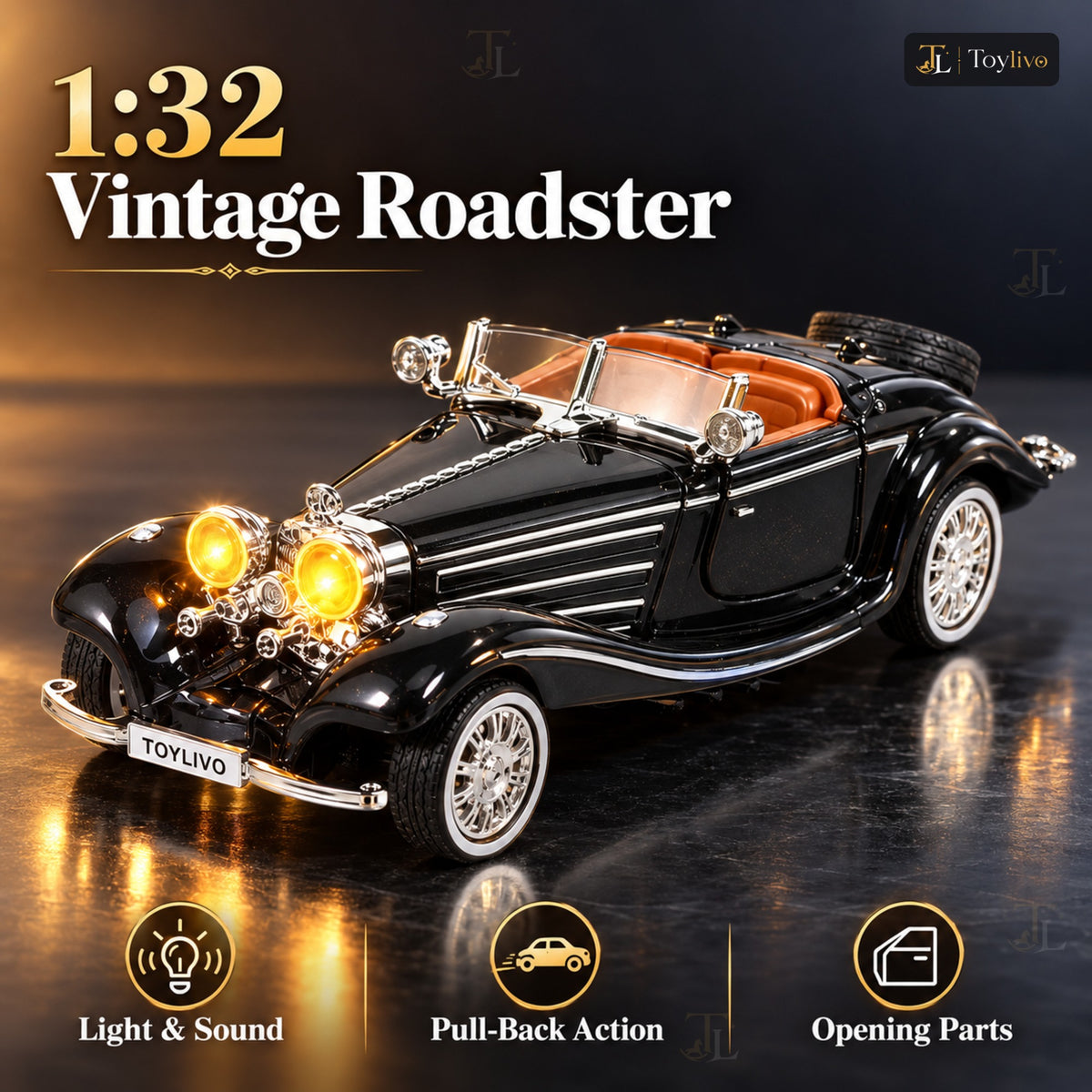 1:32 Die-Cast Mercedes 500K Vintage Car Model – features