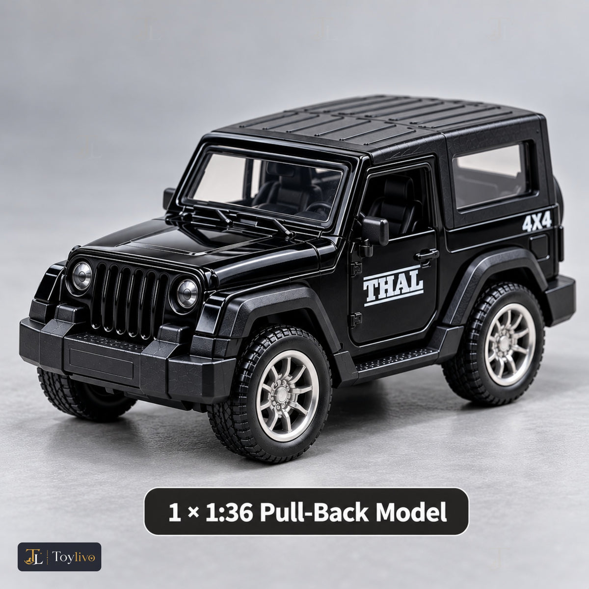 1:36 die-cast pull-back off-road model – black – Size / what is included