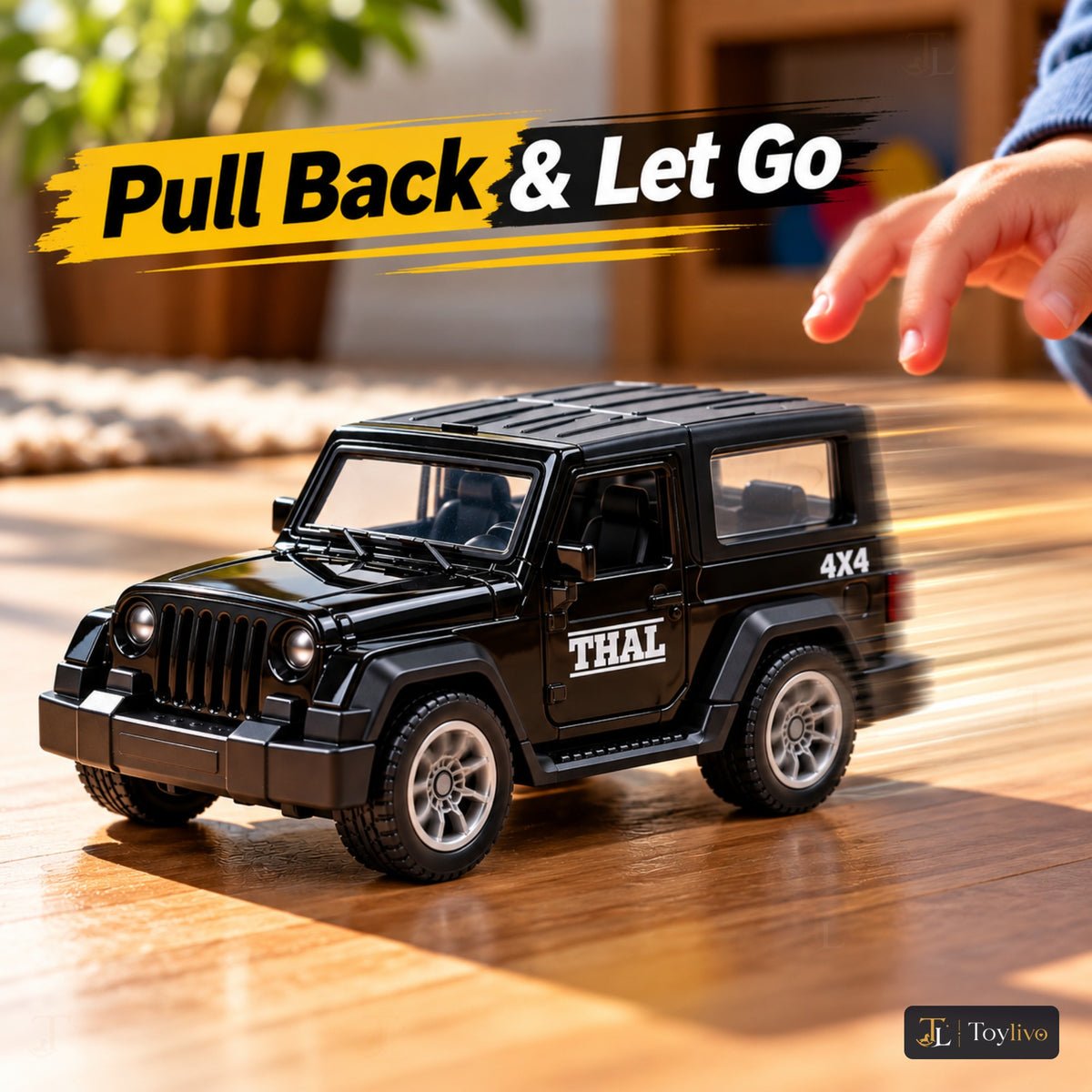 1:36 die-cast pull-back off-road model – black – Lifestyle