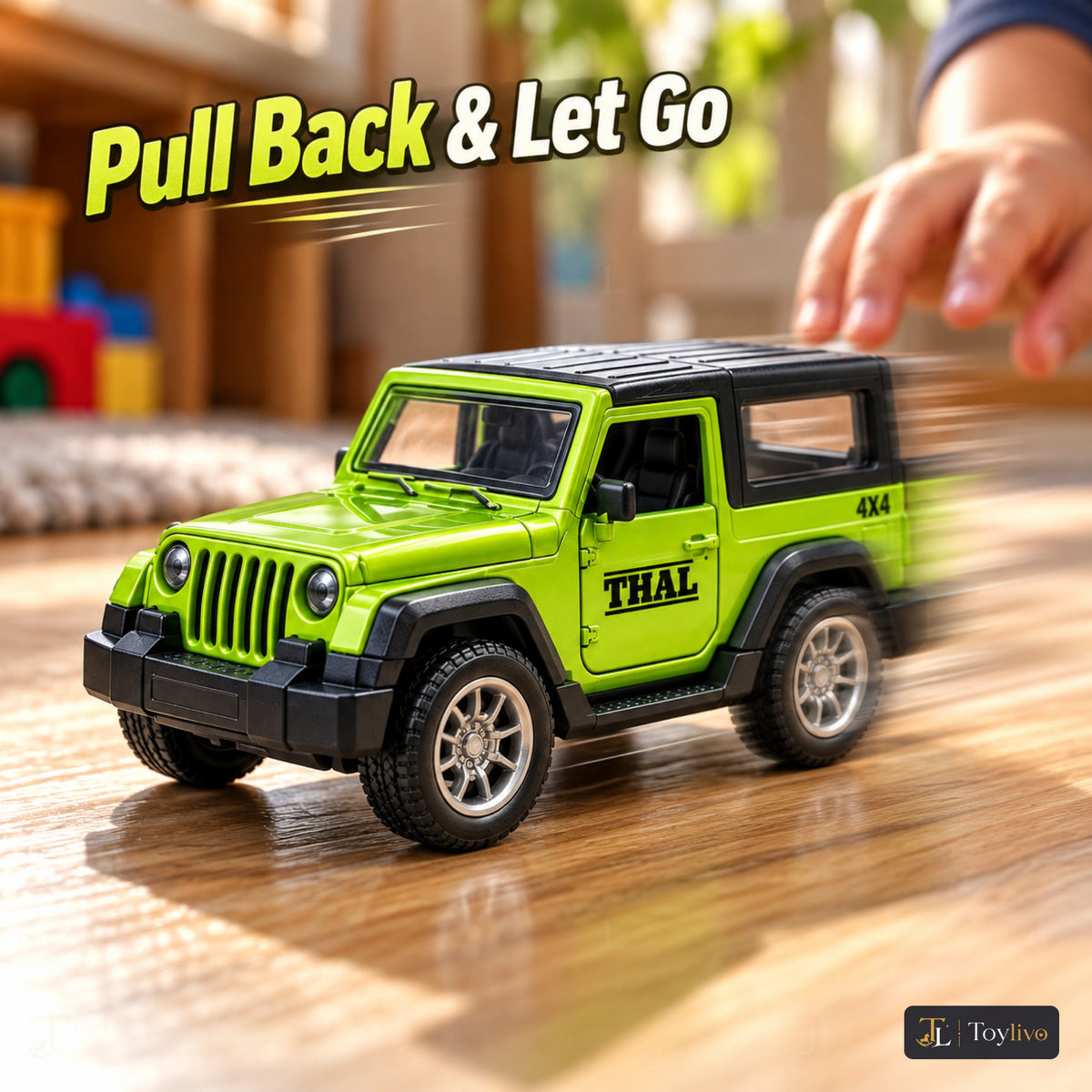 1:36 die-cast pull-back off-road model – green – Lifestyle