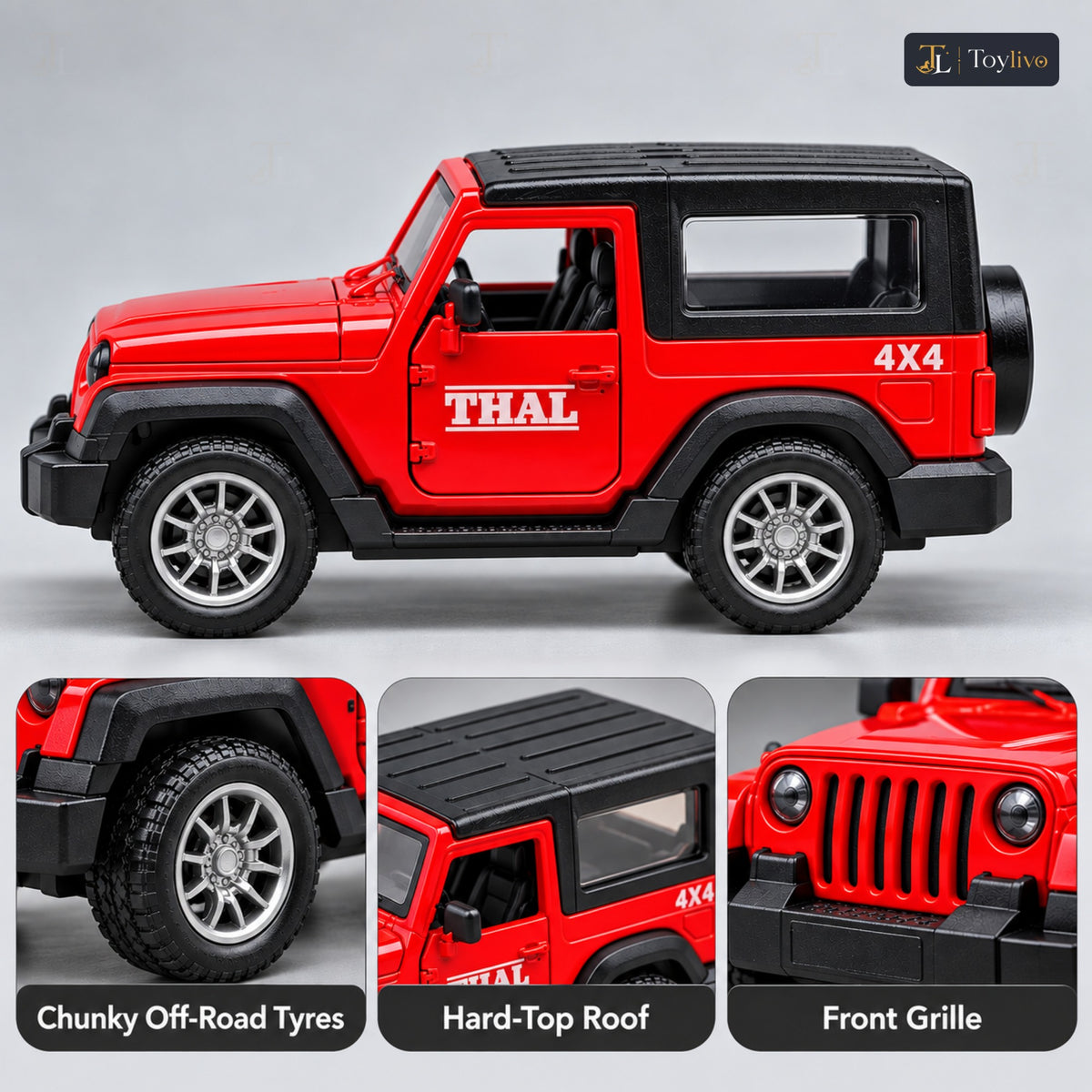 1:36 die-cast pull-back off-road model – red – Details and close-ups