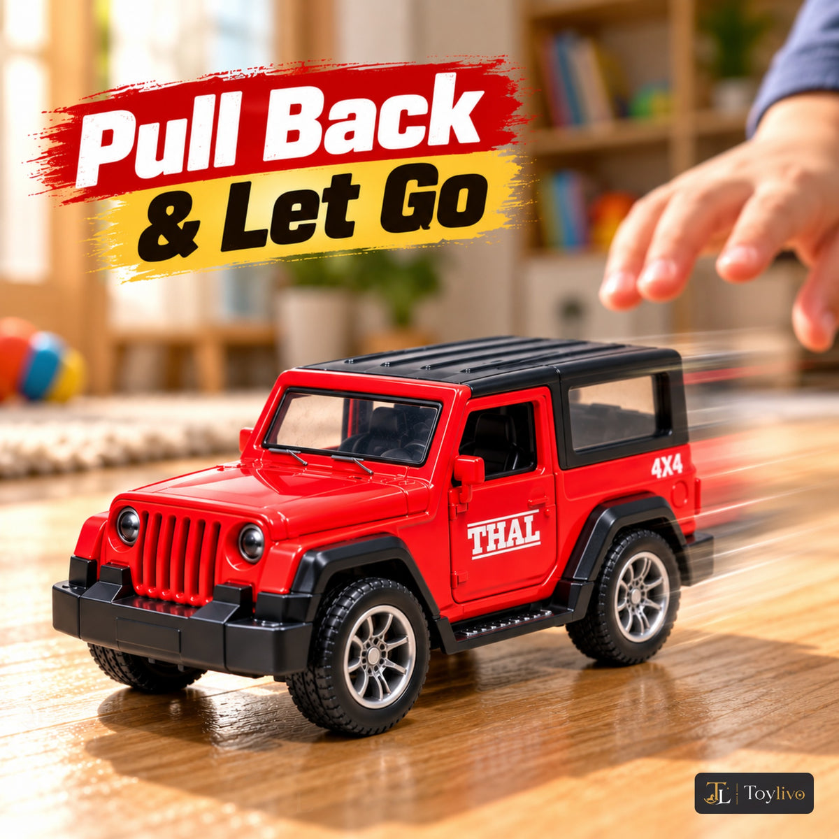 1:36 die-cast pull-back off-road model – red – Lifestyle