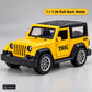 1:36 die-cast pull-back off-road model – yellow – Size / what is included