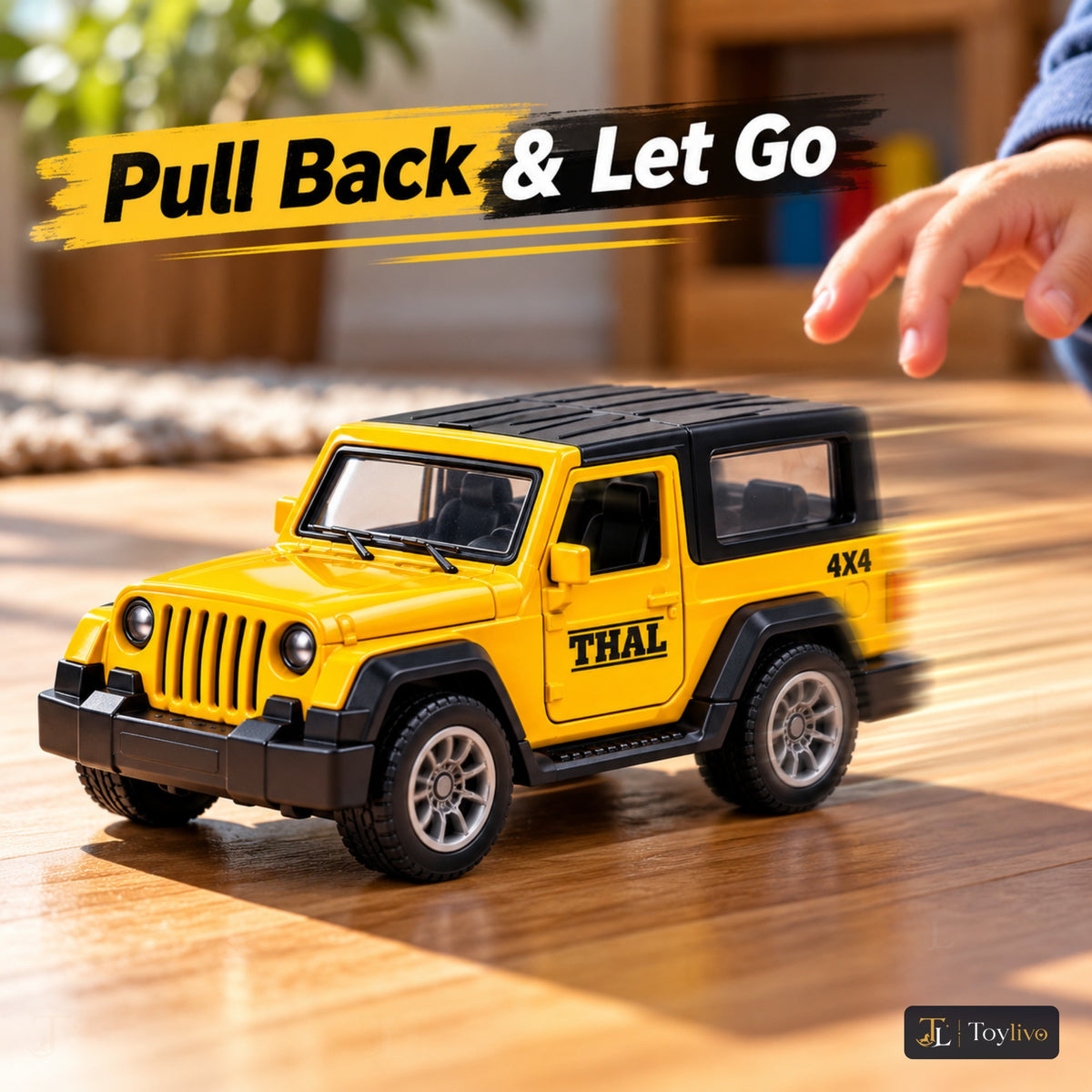1:36 die-cast pull-back off-road model – yellow – Lifestyle