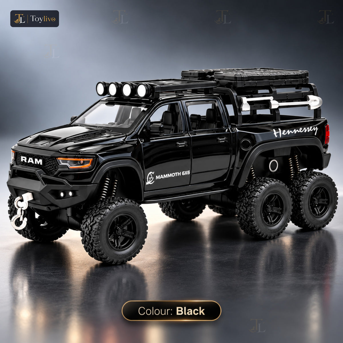 1:32 die-cast 6x6 off-road pickup truck model – black