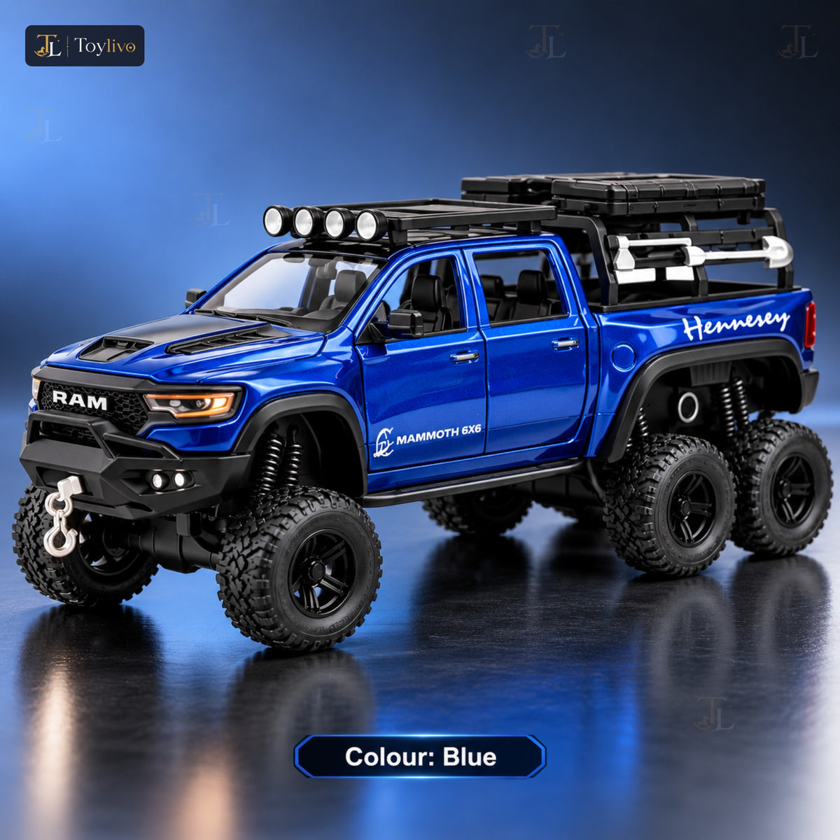 1:32 die-cast 6x6 off-road pickup truck model – blue