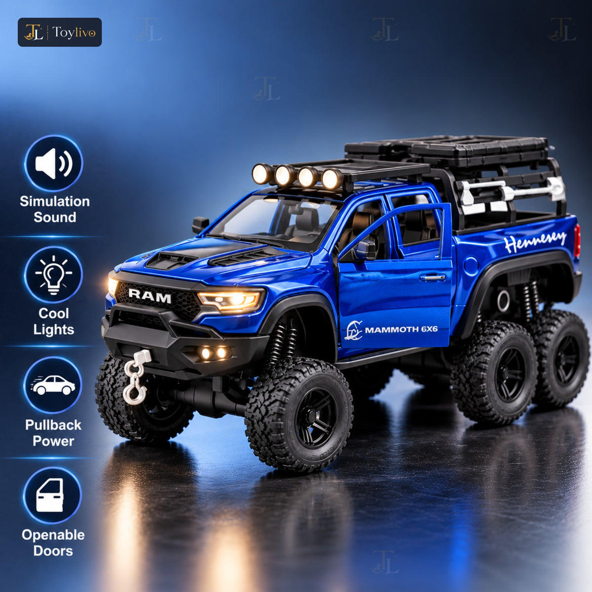 1:32 die-cast 6x6 off-road pickup truck model – features