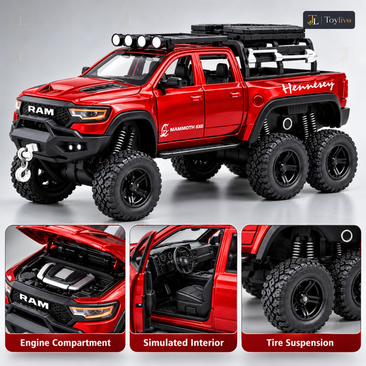 1:32 die-cast 6x6 off-road pickup truck model – features
