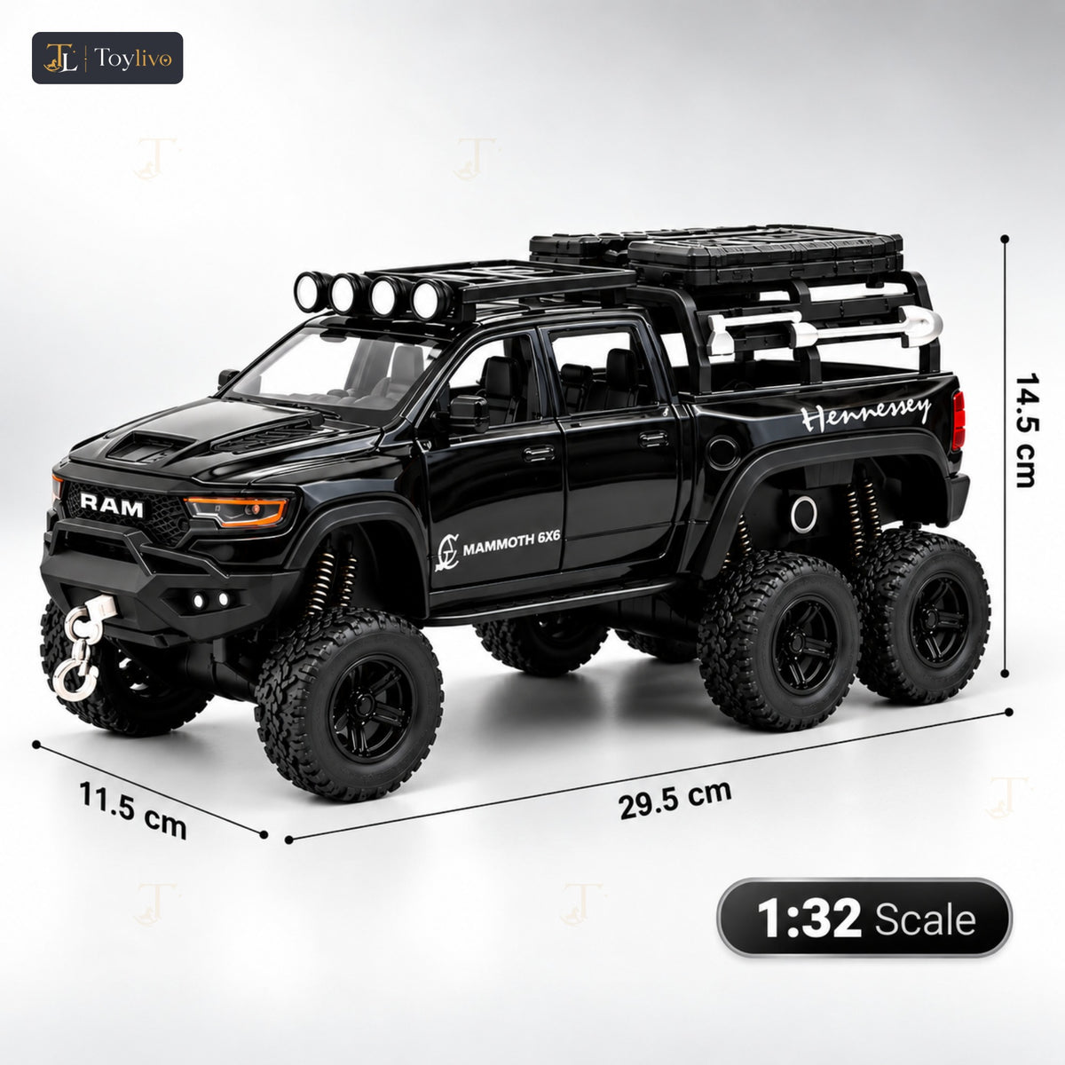1:32 die-cast 6x6 off-road pickup truck model – features
