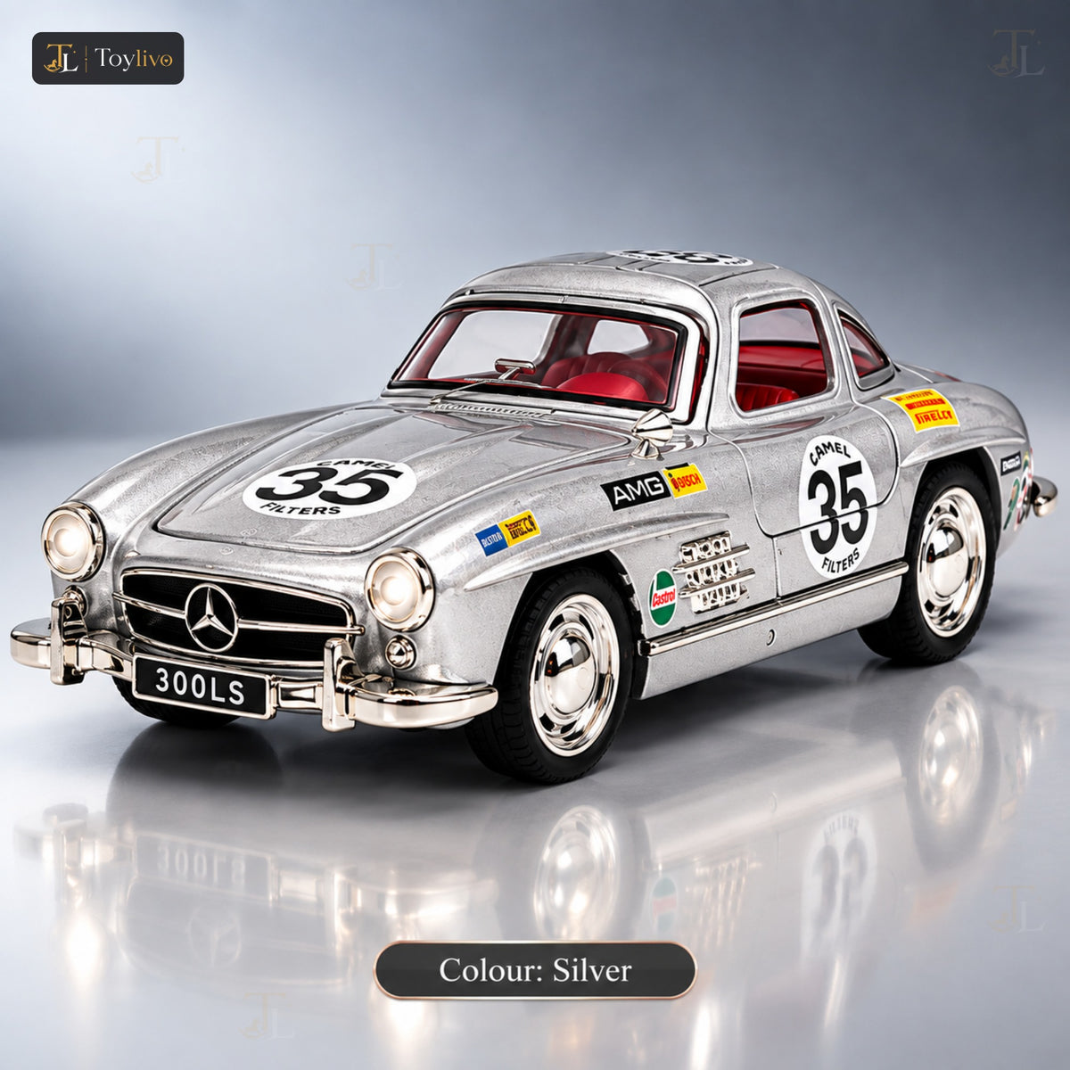 1:32 die-cast 300SL classic racing car model – silver