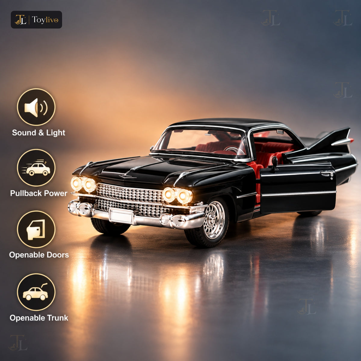 1:32 die-cast Cadillac classic car model – features