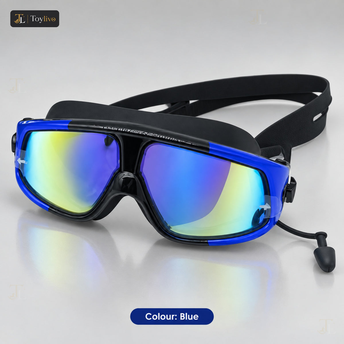 Wide View Mirror Swimming Goggles with Case – blue
