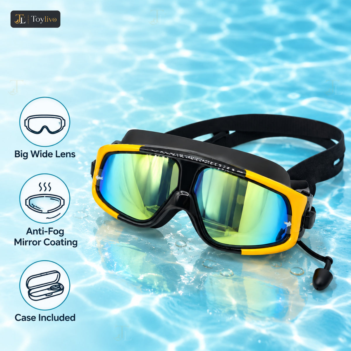 Wide View Mirror Swimming Goggles with Case – features
