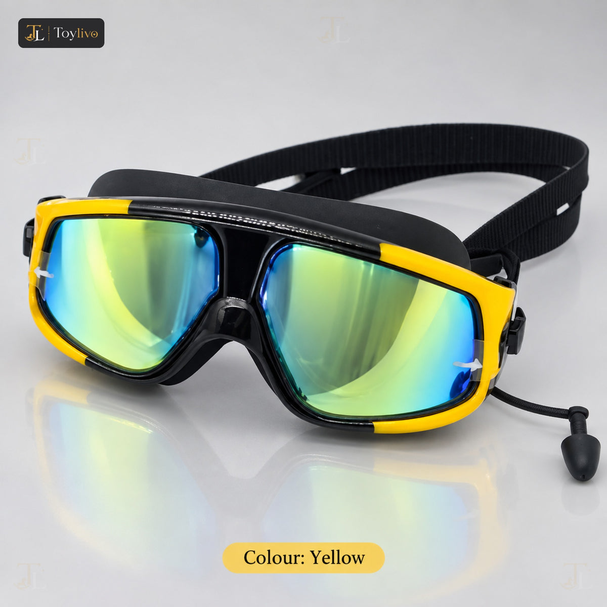 Wide View Mirror Swimming Goggles with Case – yellow