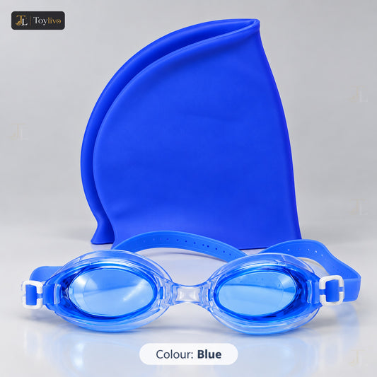 Silicone Swim Cap & Goggles Set – blue