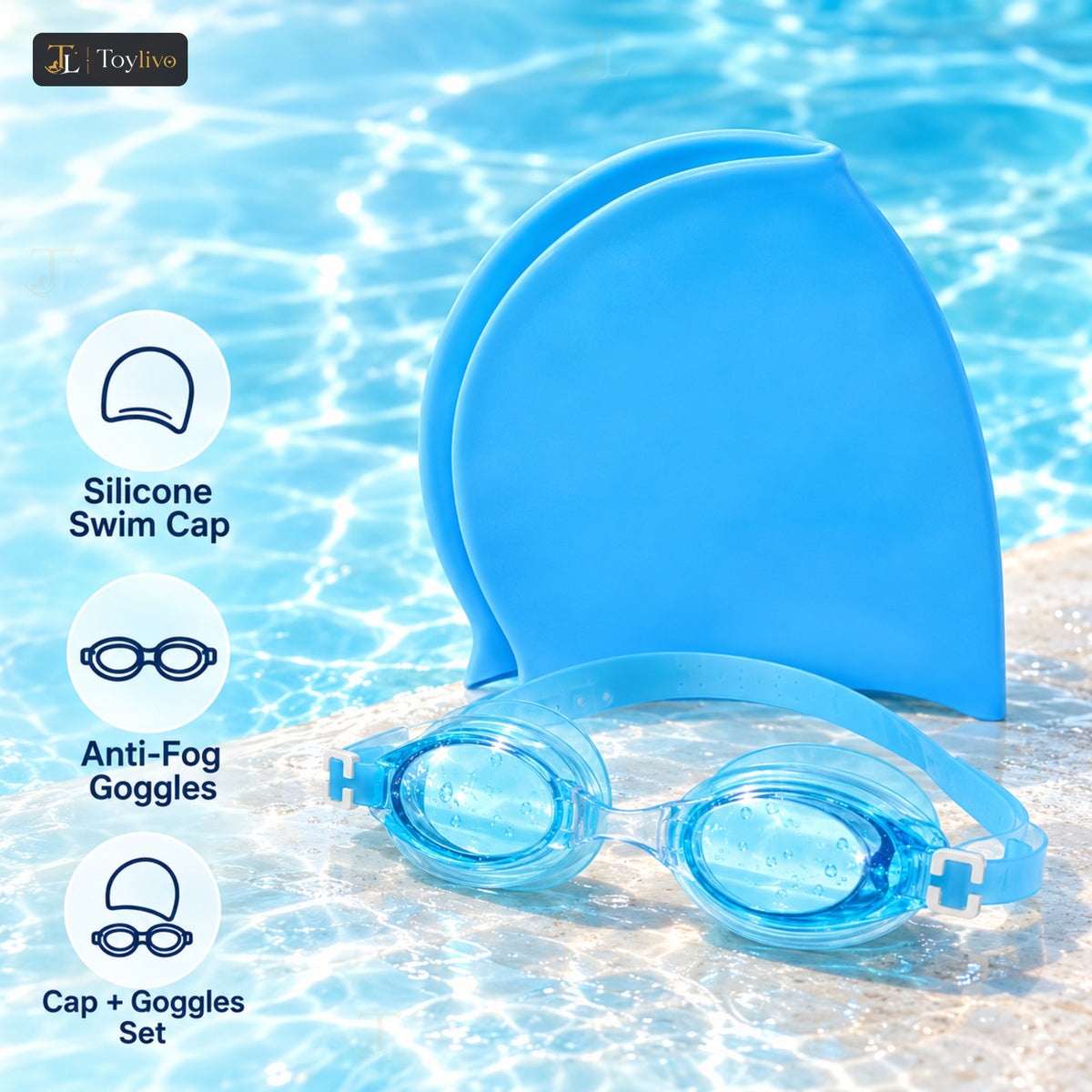 Silicone Swim Cap & Goggles Set – features