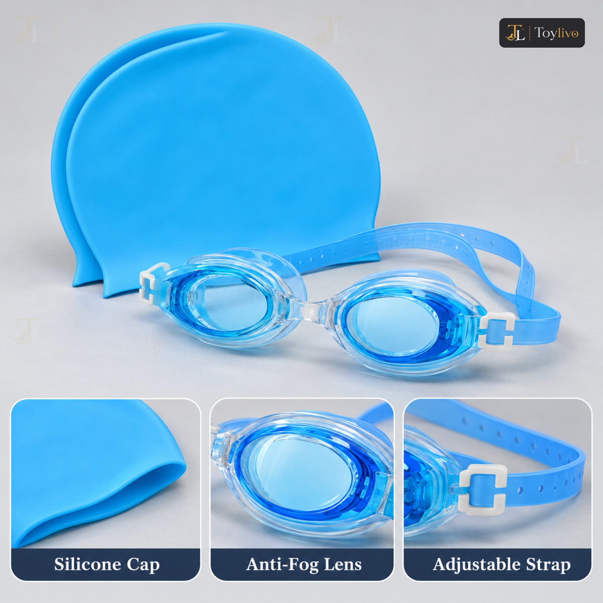 Silicone Swim Cap & Goggles Set – features