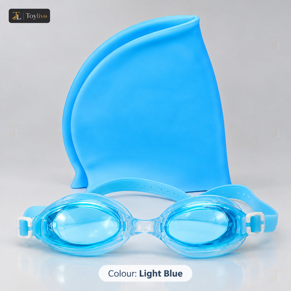 Silicone Swim Cap & Goggles Set – light blue