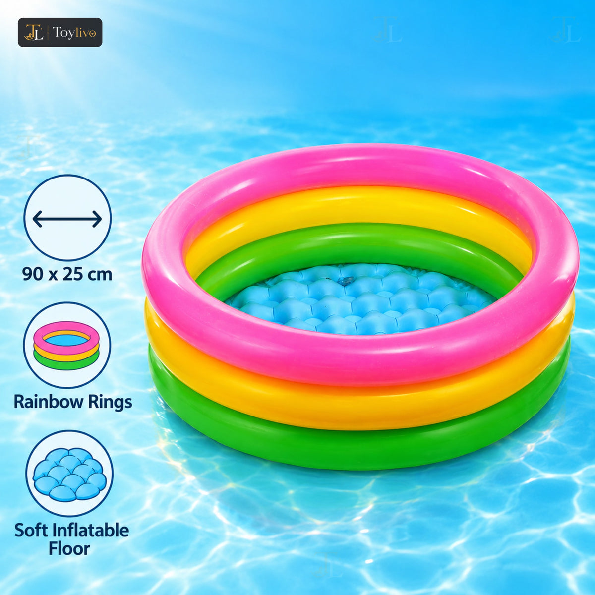 3-Ring Inflatable Baby Pool (90 cm) – features