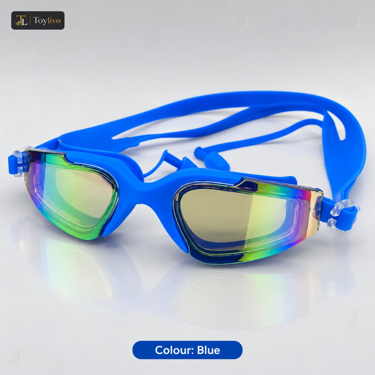 Mirror Coated Swimming Goggles with Hard Case – blue