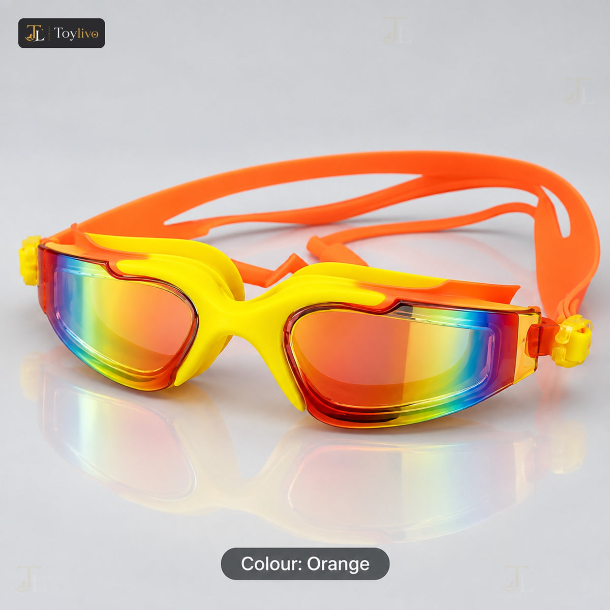 Mirror Coated Swimming Goggles with Hard Case – orange